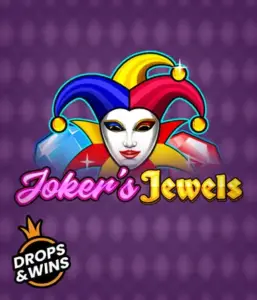 Discover the vibrant charm of Joker's Jewels slot by Pragmatic Play, featuring a captivating joker's mask decorated with a brightly colored jester hat. This graphic captures the fun and excitement of classic slots, set against a deep purple background. Ideal for those who love classic slot games, promising a delightful adventure. 